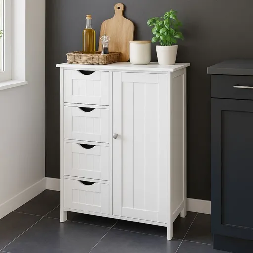 Bílá universální skříňka se 4 zásuvkami, 55 x 30 x 81  cm