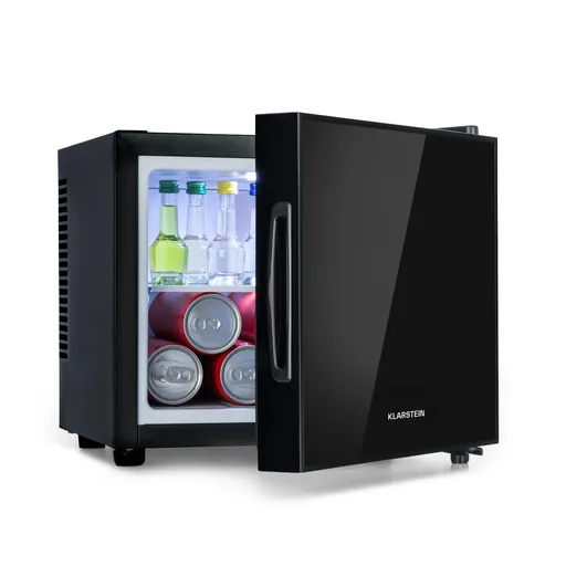 Klarstein Frosty, mini lednice, 10 l, energetická třída A, dveře se zrcadlovým sklem, černá