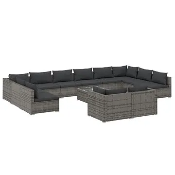 13dílná zahradní sedací souprava s poduškami šedá polyratan, 3102101 (3102101)