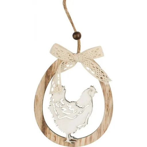 Oválek k zavěšení dřevěná 11 cm slepička