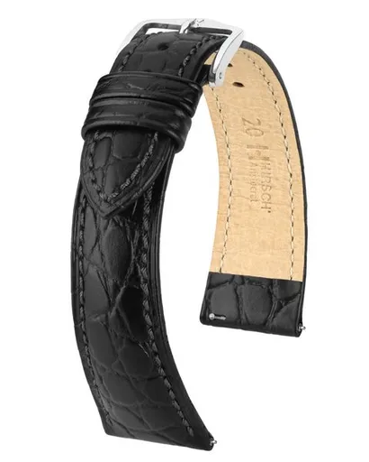 Řemínek Hirsch Aristocrat - černý - 22 mm - L – Standardní délka (doporučujeme) - 18 mm - Stříbrná