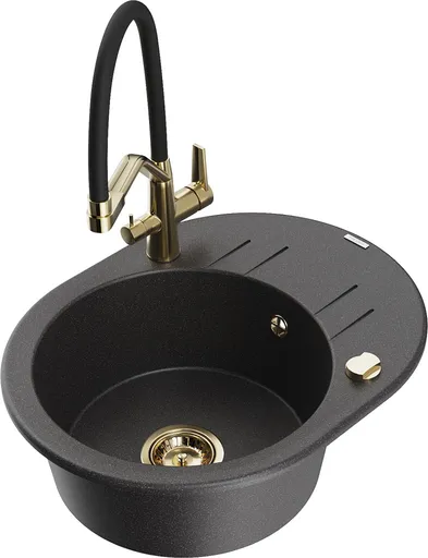 MEXEN/S Kevin granitový dřez 1-miska včetně baterie Duo, černá kropenatá 6517-76-671701-57-G