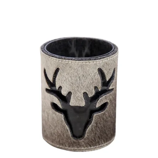 Skleněný svícen s koženým ovinutím a jelenem - Ø 11,5*15,5cm MHWLKDG15
