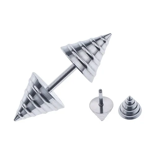 Fake piercing do ucha ve tvaru kužele - stříbrné pruhy