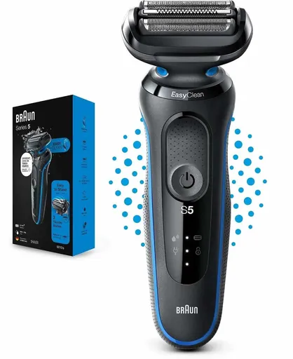 Braun Series 5 51-B1000s elektrický holicí strojek, na vousy a obličej, akumulátorový, planžetový, černý / modrý