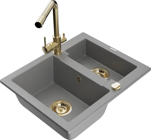 MEXEN/S Carlos granitový dřez 1.5 včetně baterie Duero, šedá 6518-71-671600-50
