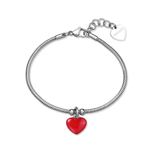 S'Agapõ Slušivý ocelový náramek s přívěskem srdce Click SCK291