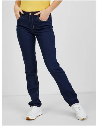 Tmavě modré dámské straight mid waist džíny