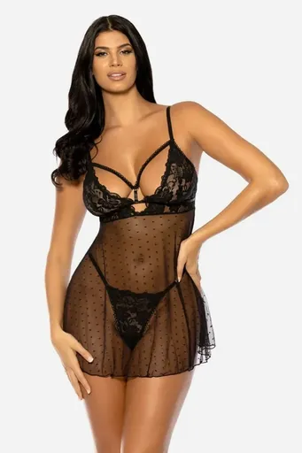 Černá babydoll košilka s krajkou Aphrodite