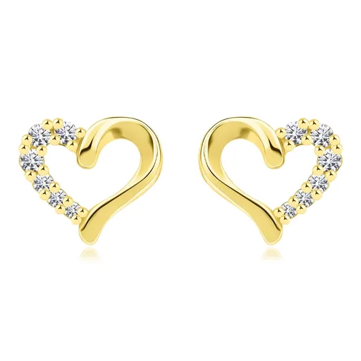 Stříbrné náušnice 925 - srdce s čirými zirkony, zlato