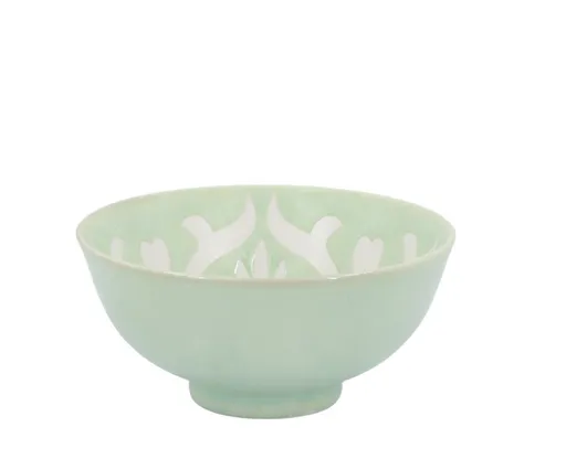 Zelená porcelánová miska s květy uvnitř Arés - Ø12*5,5 cm / 300ml Chic Antique