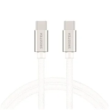 Swissten textilní datový kabel USB-C/USB-C 2m stříbrný (71528202)