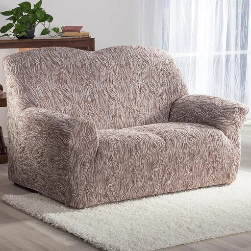 Super strečové potahy 3D FUSTA béžové dvojkřeslo (š. 140 - 180 cm)