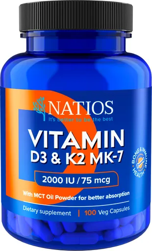 Natios Vitamin D3 & K2 (MenaQ7 MK-7) 2000 IU & 75 mcg 100 kapslí