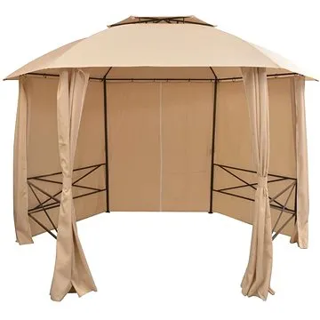 Zahradní altán se závěsy šestiúhelníkový 360 x 265 cm (43166)
