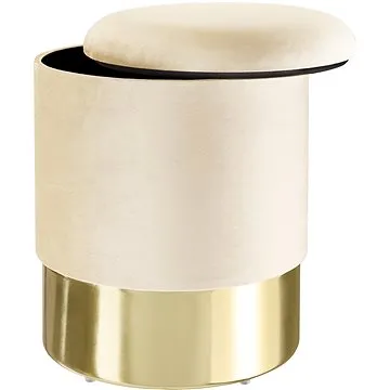 Taburet Sarina čalouněný, sametový vzhled s úložným prostorem, krémová (403960)