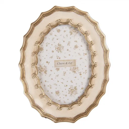 Béžový antik fotorámeček se zlatým zdobením - 16*2*21 cm / 10*15 cm 2F1382