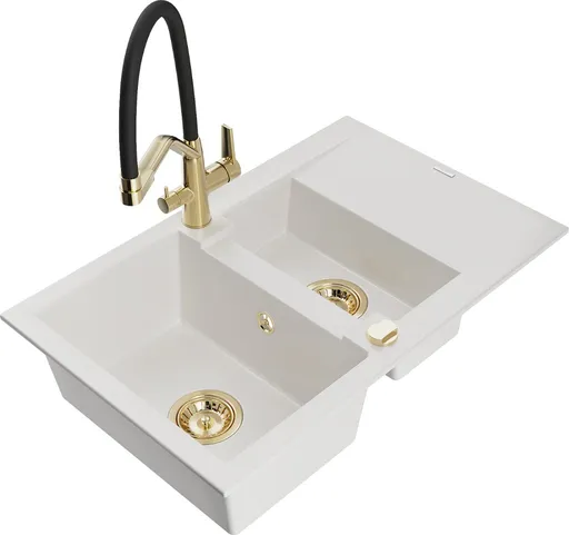 MEXEN/S Gaspar granitový dřez 1.5 s odkapávačem včetně baterie Duo, bílá 6507-20-671701-57-G