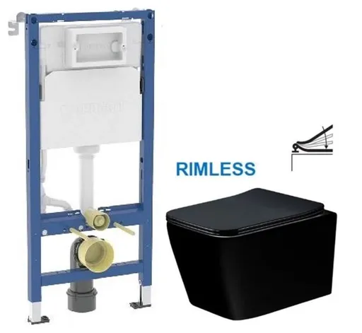 GEBERIT DuofixBasic bez tlačítka + WC MEXEN TEO ČERNÁ Rimless + SEDÁTKO 458.103.00.2 X ME02