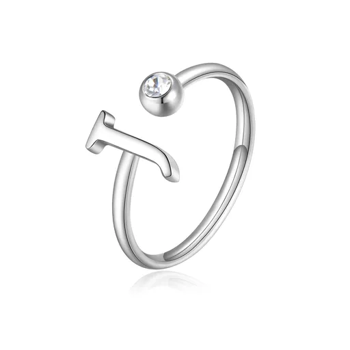 S'Agapõ Stylový ocelový prsten J s krystalem Click SCK181