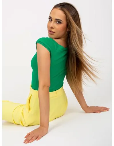 Dámský top s krajkou žebrovaný RUE PARIS zelený