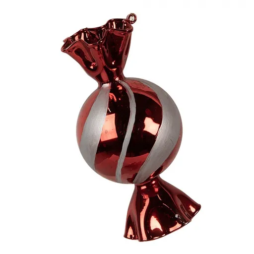 Červenobílá skleněná vánoční ozdoba bonbón - Ø 7*13 cm  6GL4611