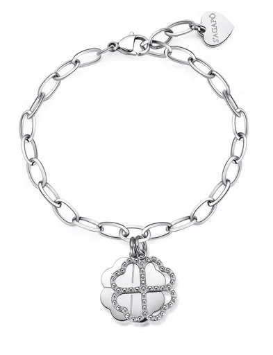 S'Agapõ Nadčasový ocelový náramek se čtyřlístky Message SSG23