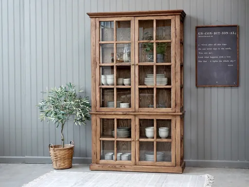 Přírodní antik dřevěná skříň / vitrína s policemi Marseille - 120*40*196cm 40020200 (40202-00)