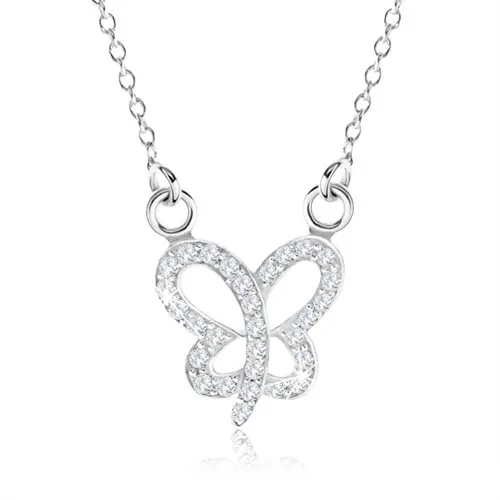 Náhrdelník ze stříbra 925, třpytivá kontura motýlka s čirými zirkony