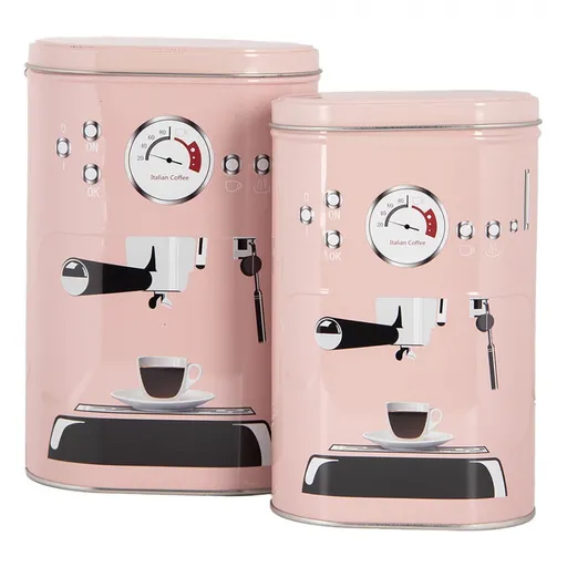 2ks růžová plechová krabička na kávu - 20*13*9 / 18*11*7 cm 6BL0142