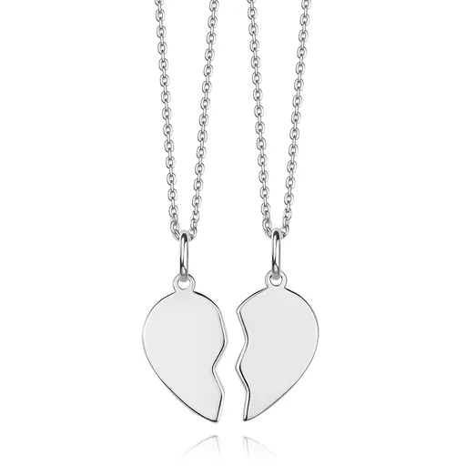 Náhrdelníky ze stříbra 925 - rozdělené "zlomené" srdce, zrcadlově lesklé
