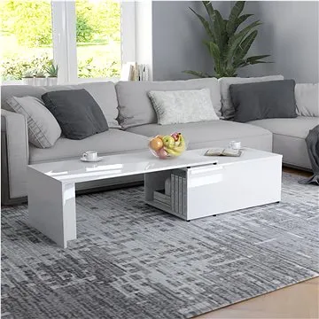 Konferenční stolek bílý vysoký lesk 150x50x35 cm dřevotříska (801343)