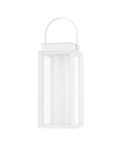 NOVA LUCE venkovní stolní lampa VERHAAL bílý hliník a čiré sklo LED 2W 3000K 3,7V 360st. IP54 solární / USB kabel / vypínač na těle 9002861