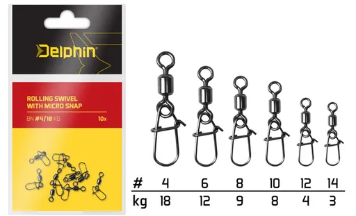 Delphin Obratlík s karabinkou Rolling swivel with micro snap 10ks,Delphin Obratlík s karabinkou Rolling swivel with micro snap 10ks