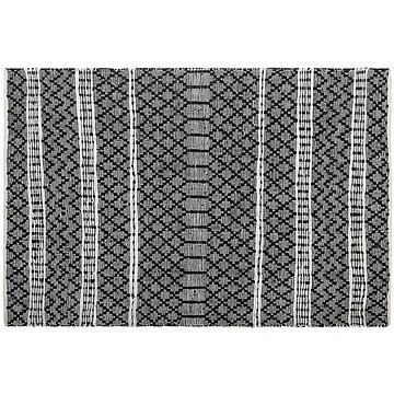 Kožený koberec 140 x 200 cm černý s béžovým FEHIMLI, 182337 (beliani_182337)