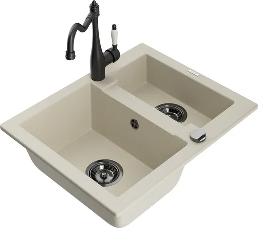 MEXEN/S Carlos granitový dřez 1.5 včetně baterie Carla, béžová 6518-69-670700-70