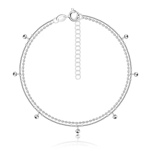 Dvojitý stříbrný náramek 925 - nastavitelný, tenké řetízky, hladké korálky