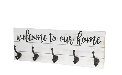 Krémový antik nástěnný věšák s háčky Welcome - 70*8*25 cm Chic Antique