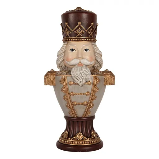 Šedo-vínová dekorace busta Louskáček Nutcracker - 16*10*30 cm Clayre & Eef