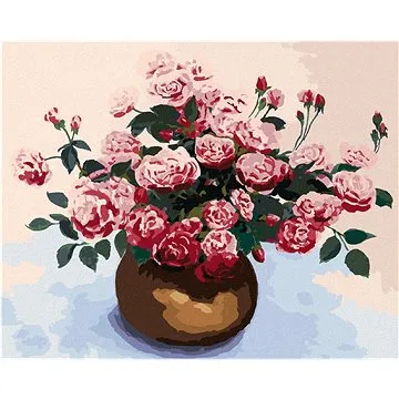 Zuty - Malování podle čísel - RŮŽE V HNĚDÉ KERAMICKÉ VÁZE, 80x100 cm, vypnuté plátno na rám (HRAmmb08331nad)