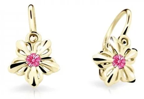 Cutie Jewellery Dětské kytičkové náušnice ze žlutého zlata C2238-10-X-1 fuchsiová