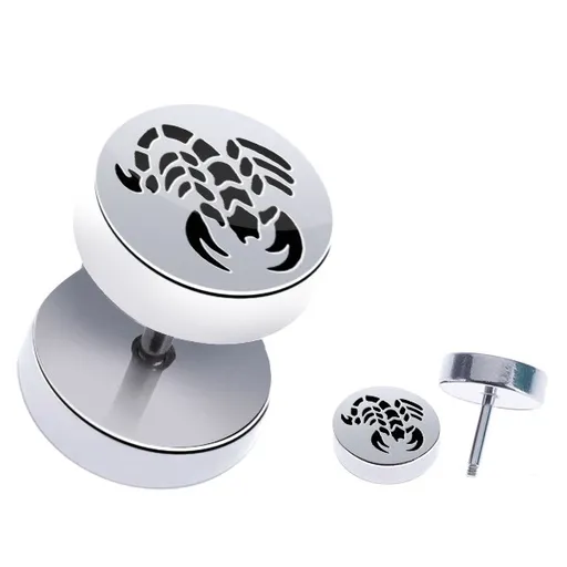 Falešný piercing do ucha z oceli - škorpion, lesklá kolečka