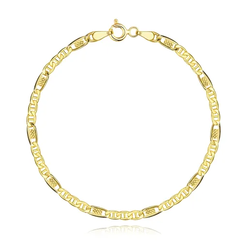 14K zlatý náramek s mřížkovým vzorem a oválnými očky