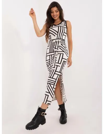 Dámské šaty bez rukávů vzorované přiléhavé ecru