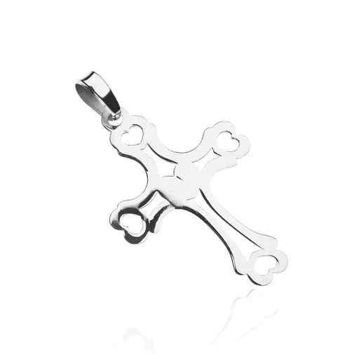 Přívěsek ze stříbra 925 - zaoblený kříž se srdci