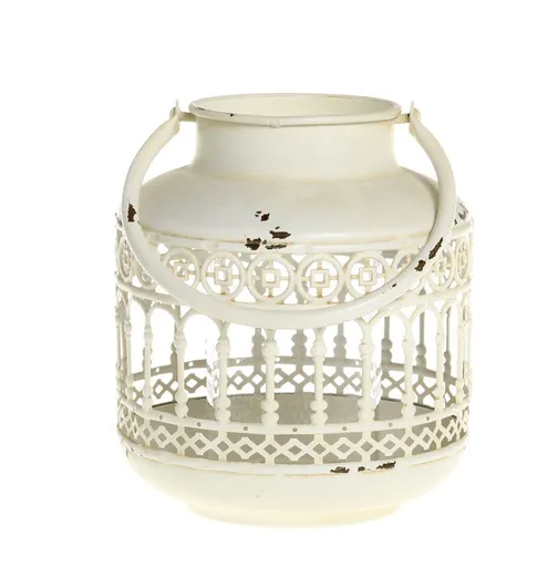 Krémová antik kovová lucerna Fleur-de-pot - Ø14*16 cm 25068719