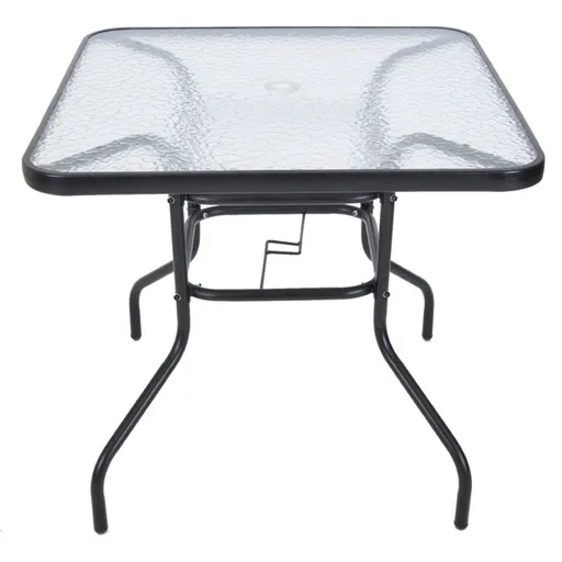 Zahradní stůl ZWMT, 80 x 80 cm, kovový se skleněnou deskou