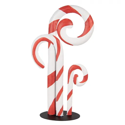 Červeno-bílá kovová dekorace lízátka Candy Cane - 24*11*46 cm 6Y5864