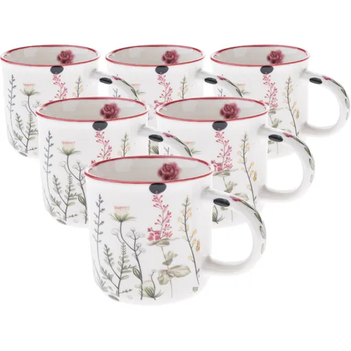 Sada 6 porcelánových hrnků Letní louka 230 ml, červená