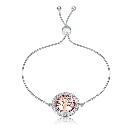 Stříbrný 925 náramek - strom života růžovozlaté barvy, čiré zirkony, hadí vzor